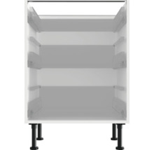 Witte onderkast met uittrekelementen en zwarte poten.