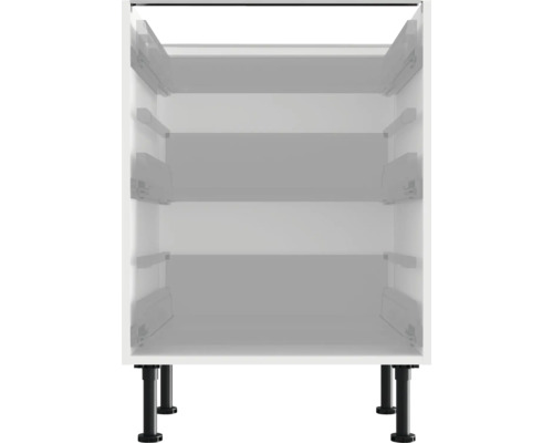 Witte onderkast met uittrekelementen en zwarte poten.