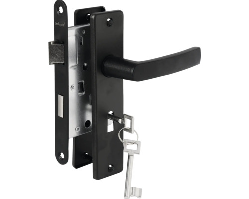 Perlata deurslot met sleutel en zwarte deurklink