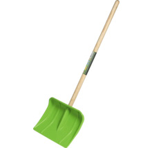 Groene sneeuwschuiver met houten steel