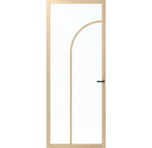 Binnendeur met houten frame en glazen inzet met boogmotief