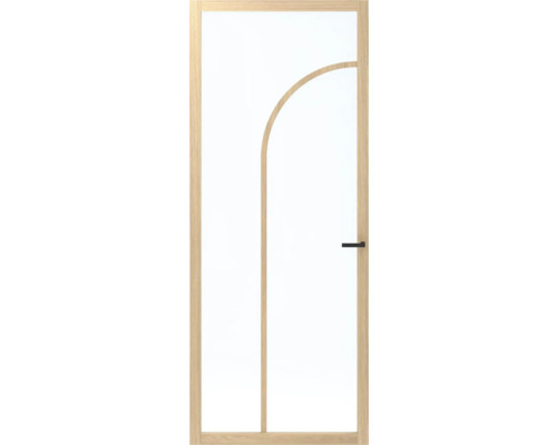 Binnendeur met houten frame en glazen inzet met boogmotief