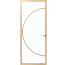 Binnendeur met houten frame en cirkelvormig designelement