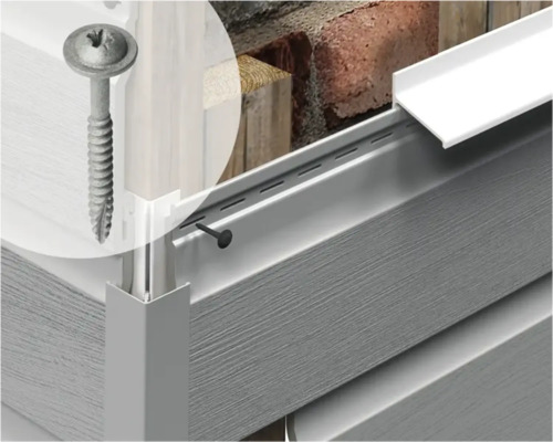 Detail van een gevelbekleding met bevestigingsmaterialen