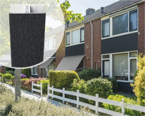 ESCADE Koppelprofiel alu/pvc folie antraciet RAL7016 17x50x3000mm Buitenjaloezieën op een huis met gesloten jaloezieën