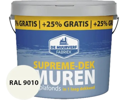 DE MUURVERFFABRIEK Supreme-dek muurverf RAL 9010 10 l +25% gratis Emmer muurverf, RAL 9010