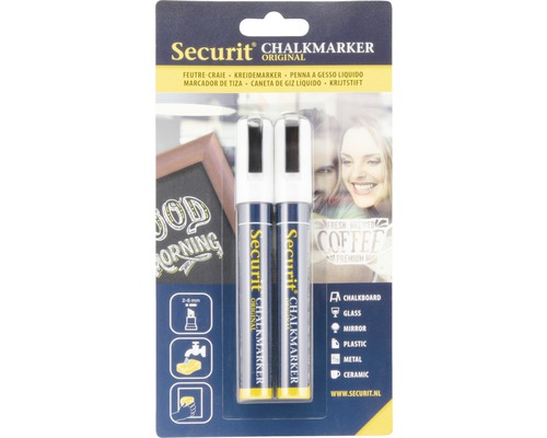 Krijtstiften met kalligrafiepunt 2-6 mm wit 2 stuks Securit krijtstift dubbele verpakking voor het schrijven op schoolborden, glas, spiegels, plastic, metaal en keramiek
