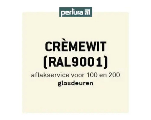 Perlura Logo. Crèmewit RAL 9001 lakservice voor 100 en 200 glazen deuren