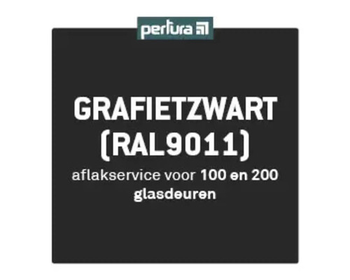 Perlura Logo. Lakservice voor glazen deuren in grafietzwart RAL9011.