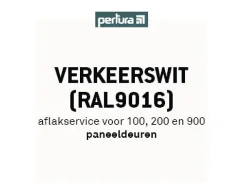 Perlura logo, verkeerswit RAL 9016 lakservice voor paneeldeuren