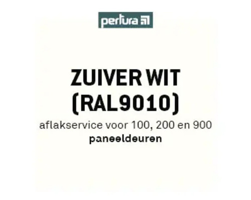 Perlura logo. Lakservice voor paneeldeuren in zuiver wit RAL 9010.