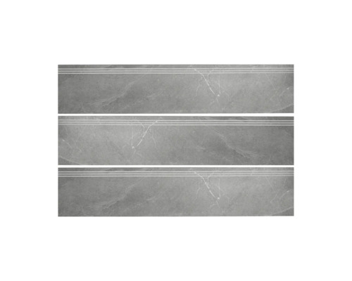 Drie grijze traptegels met marmerlook en groeven