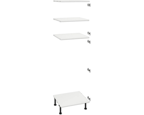 Witte plank met zwarte poten en montagebeugel voor wandmontage