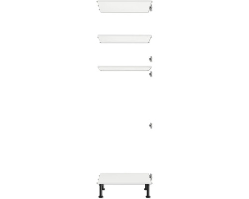 Meerdere witte schappen met verstelbare poten