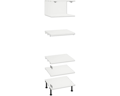 Afzonderlijke elementen van een badkamermeubelset gestapeld