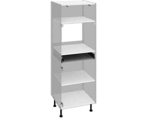 Hoge keukenkast met planken en lade