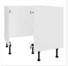 Keukenkast met witte deuren en zwarte poten