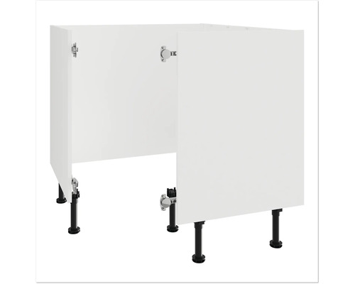 Keukenkast met witte deuren en zwarte poten