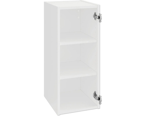 Witte hangkast met legplanken en open deur