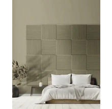 Slaapkamer met akoestisch paneelwand, bed en nachtkastje
