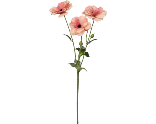 Kunstbloem Ranonkel abrikoos H 67 cm Kunstmatige boterbloem met bladeren en stengel