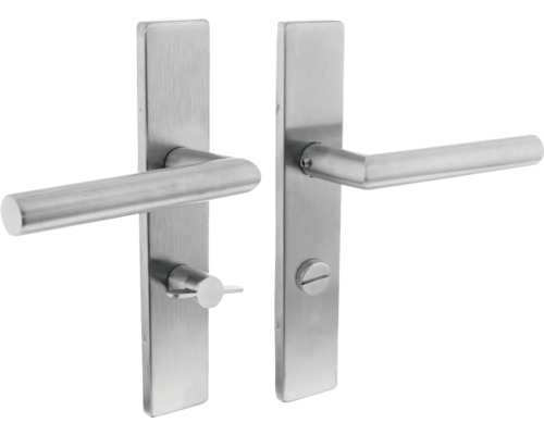 INTERSTEEL Deurkruk paar Hoek 90° op recht schild met WC-/badkamersluiting WC63/8 RVS geborsteld Deurbeslagset van roestvrij staal met handgreep en slot
