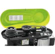 Detailopname van een tafelboormachine met open boorkop