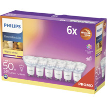 Verpakking met zes dimbare Philips ledlampen met GU10 fitting