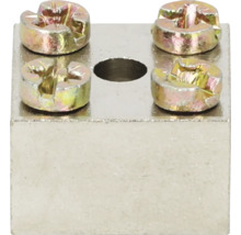 Metalen connector met vier schroeven en een centrale boring