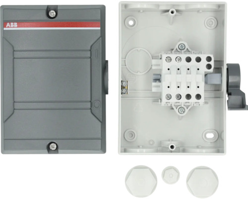Opbouwlastscheidingsschakelaar met ABB Logo, open en gesloten weergegeven