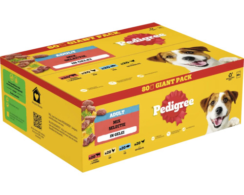 PEDIGREE Hondenvoer Pouch Adult in gelei multipack 80 x 100 gr Pedigree Adult Mix Selectie in Gelei hondenvoer grootverpakking