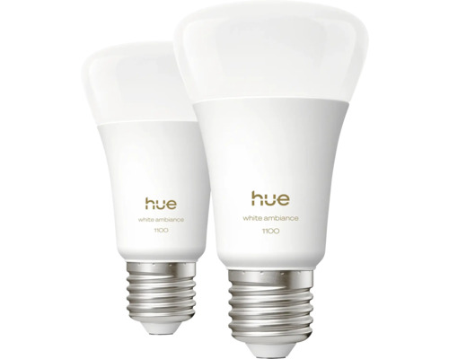 PHILIPS Hue White Ambiance LED-lamp E27/8,1W A60 instelbaar wit 2 stuks Twee Philips Hue White Ambiance 1100 lampen