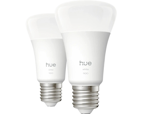 PHILIPS Hue White LED-lamp E27/9,5W A60 warmwit 2 stuks Twee Hue White 1100 lampen met E27 fitting