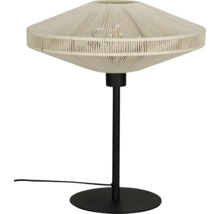 Decoratieve tafellamp met lampenkap van touw en zwarte voet