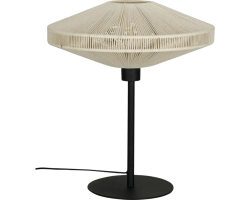 Decoratieve tafellamp met lampenkap van touw en zwarte voet