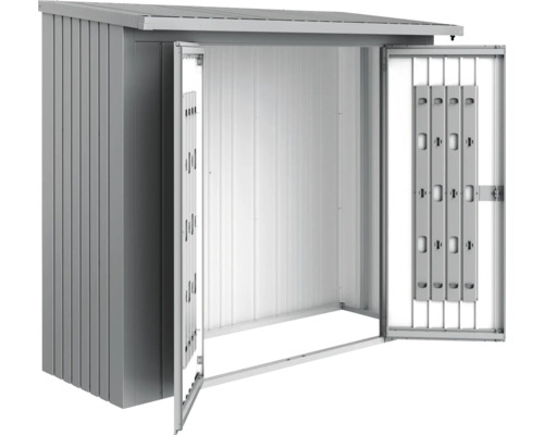 Metalen tuinhuis met open deuren