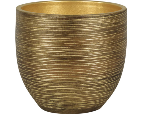 PASSION FOR POTTERY Bloempot Le Havre Aardewerk bruin goud Ø 24 cm H 22 cm Gouden plantenbak met horizontale lijnen
