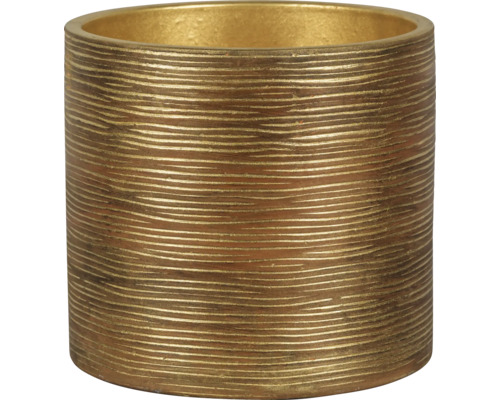 PASSION FOR POTTERY Bloempot Le Havre Aardewerk bruin goud Ø 20 cm H 18 cm Decoratieve vaas met horizontaal lijnmotief