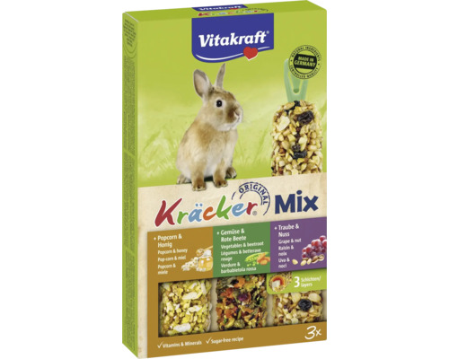 VITAKRAFT, Kräcker met multivitamine, groente en popcorn, 160 gr Vitakraft Kräcker Mix voor knaagdieren met popcorn, groenten, rode bieten, druiven en noten