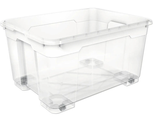 Transparante kunststof opbergbox met wielen.