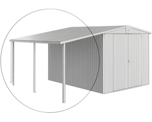 Metalen tuinhuis met luifel voor het opbergen van tuingereedschap en gereedschap
