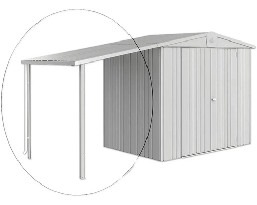 Metalen tuinhuis met aanbouw voor tuingereedschap en gereedschap
