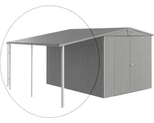 BIOHORT Zijdak voor berging Europa formaat 6/7 kwartsgrijs-metallic 150x300 cm Metalen gereedschapsschuur met aanbouw