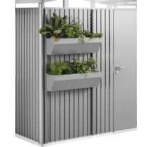Metalen tuinhuis met twee beplante kruidenbakken