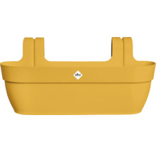 Gele balkonbak met Elho logo