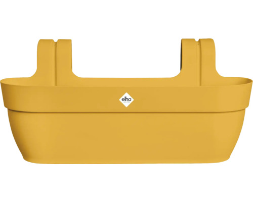 Gele balkonbak met Elho logo