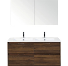 Badkamermeubelset met dubbele wastafel, onderkast en spiegelkast