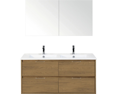 Wastafelmeubel met spiegel en houten onderkast