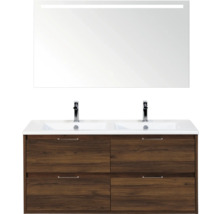 Wastafelonderkast met dubbele wastafel en verlichte spiegel