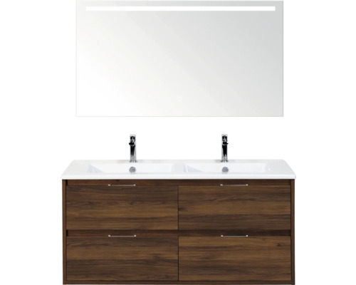 Wastafelonderkast met dubbele wastafel en verlichte spiegel